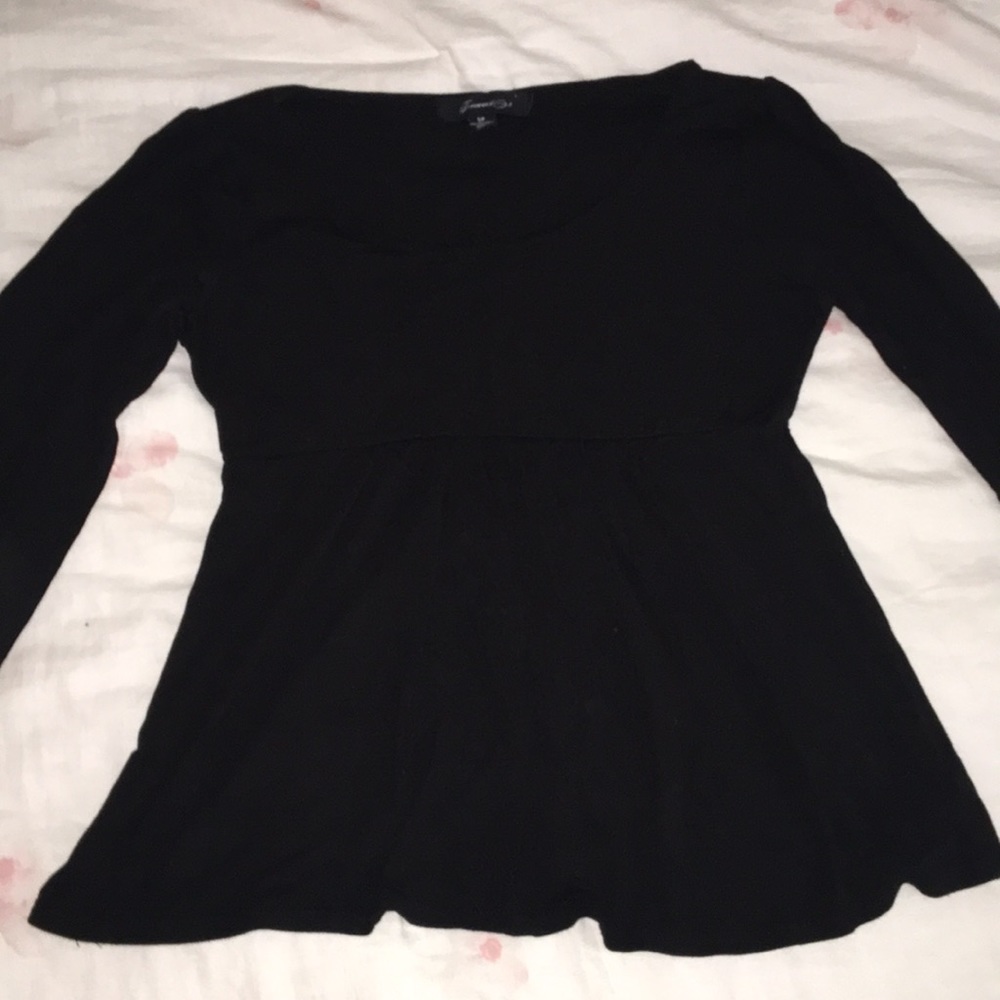 Forever 21 Black L/S Peplum Blouse